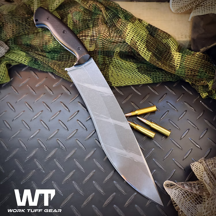 Work Tuff Gear Mad Dog –(Bohler K329)-Tigre Stripes /Black Textured G10 (Blue liner)