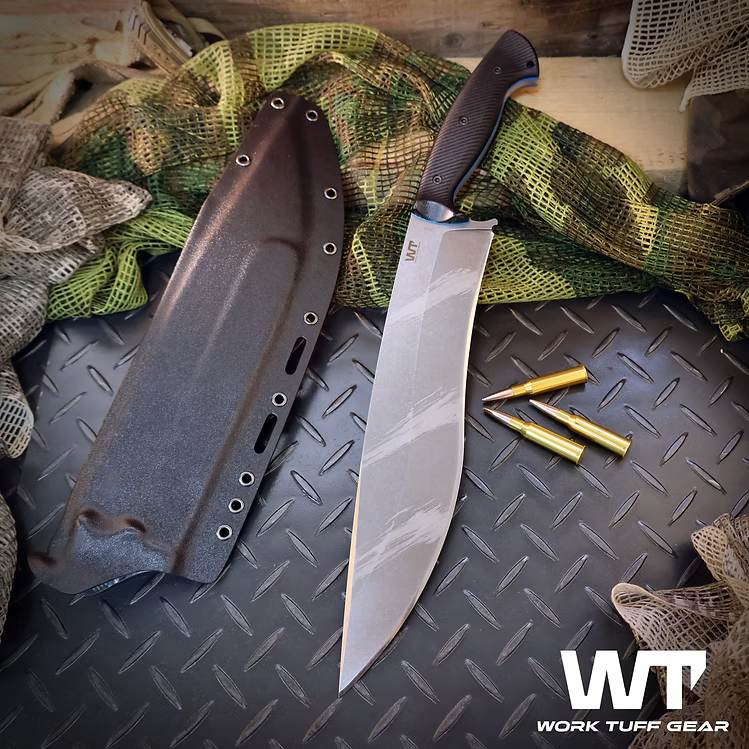 Work Tuff Gear Mad Dog –(Bohler K329)-Tigre Stripes /Black Textured G10 (Blue liner)