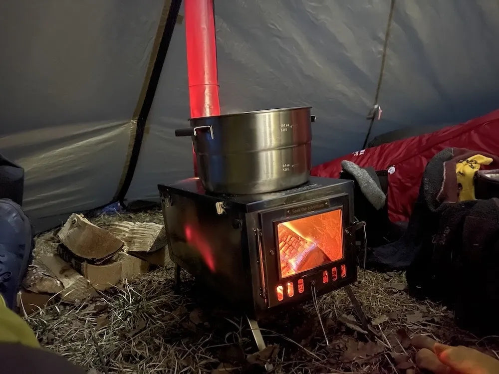 Titanium Fold View Tent Stove - Ultra-Lightweight Foldable with Glass Window