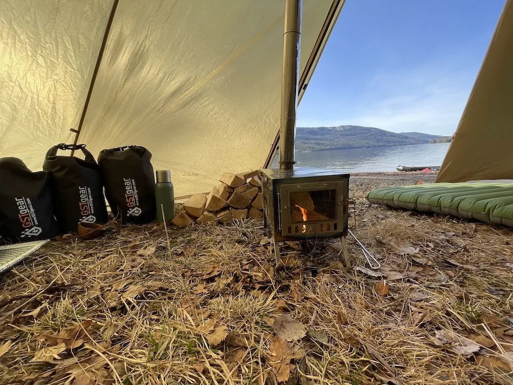 Titanium Fold View Tent Stove - Ultra-Lightweight Foldable with Glass Window