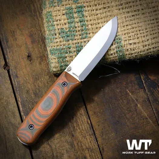 Work Tuff Gear Forester Gen 2 – SK85 Scandi Bushcraft Knife by Alex Auroraborealisknives (ODG / Orange)