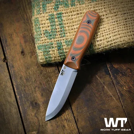 Work Tuff Gear Forester Gen 2 – SK85 Scandi Bushcraft Knife by Alex Auroraborealisknives (ODG / Orange)