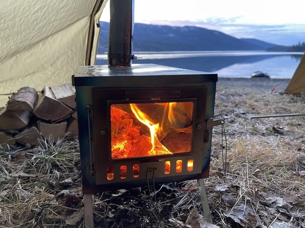Titanium Fold View Tent Stove - Ultra-Lightweight Foldable with Glass Window