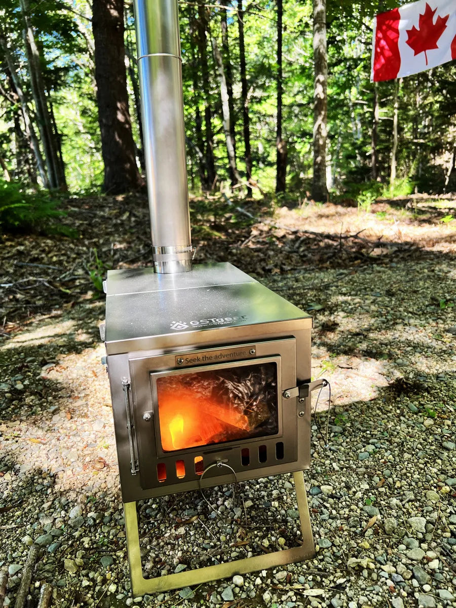 Titanium Fold View Tent Stove - Ultra-Lightweight Foldable with Glass Window
