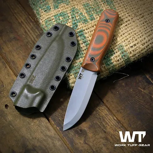 Work Tuff Gear Forester Gen 2 – SK85 Scandi Bushcraft Knife by Alex Auroraborealisknives (ODG / Orange)