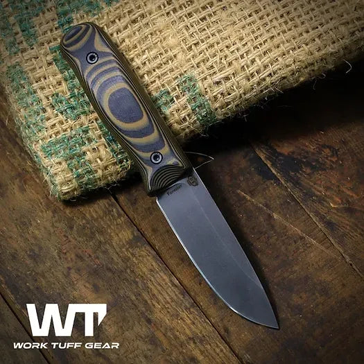 Work Tuff Gear Forester Gen 2 – SK85 Saber Grind Bushcraft Knife by Alex Auroraborealisknives (Black / Brown G10)