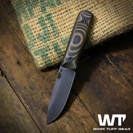 Work Tuff Gear Forester Gen 2 – SK85 Saber Grind Bushcraft Knife by Alex Auroraborealisknives (Black / Brown G10)